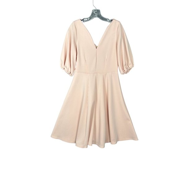 Blush Pink Puff Sleeve Fit & Flare Dress Size 10 Elegant Cocktail Evening Party - Picture 2 of 12